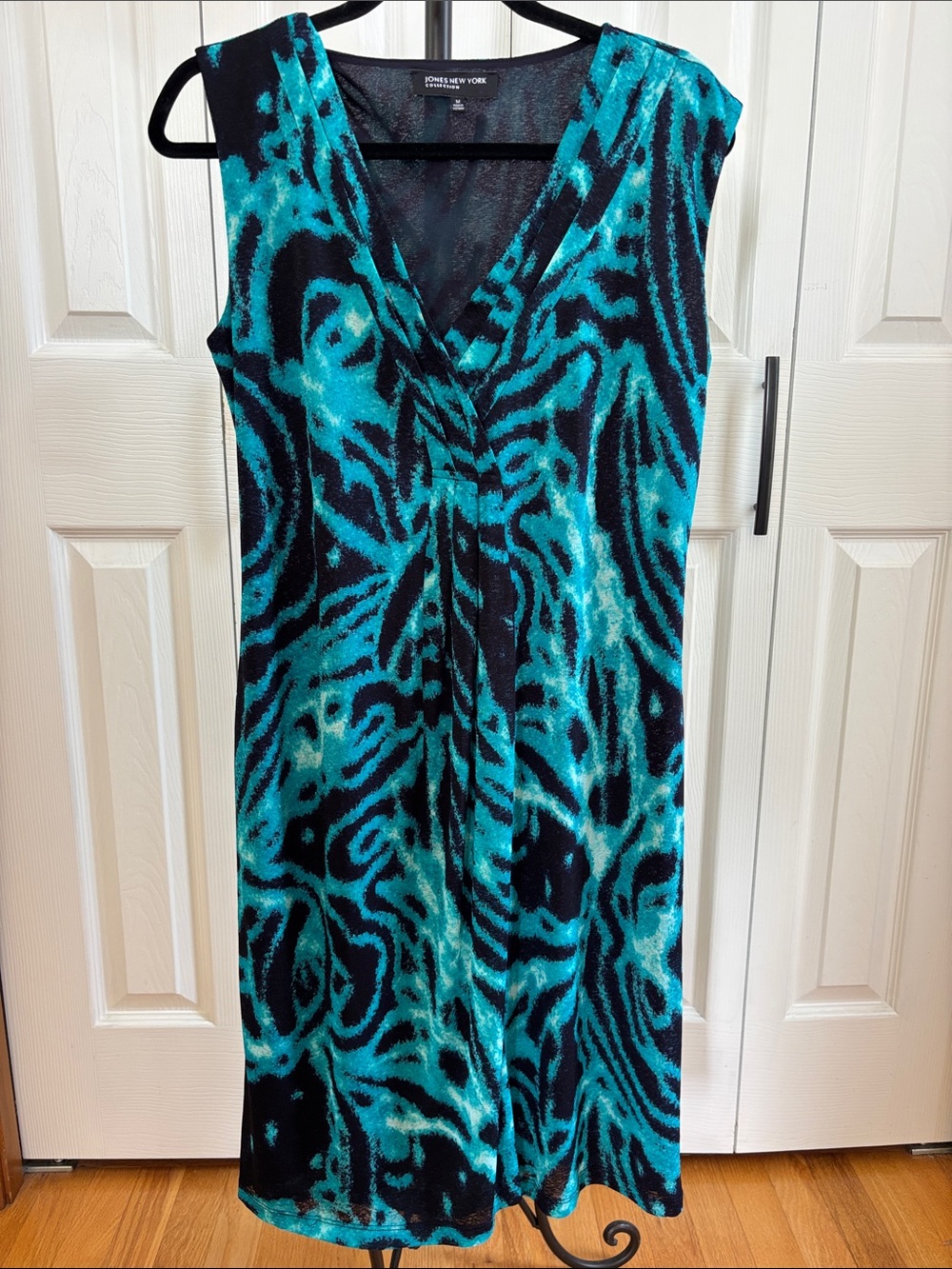 Jones New York Sleeveless V~Neck Dress Teal /Blue and Black  M